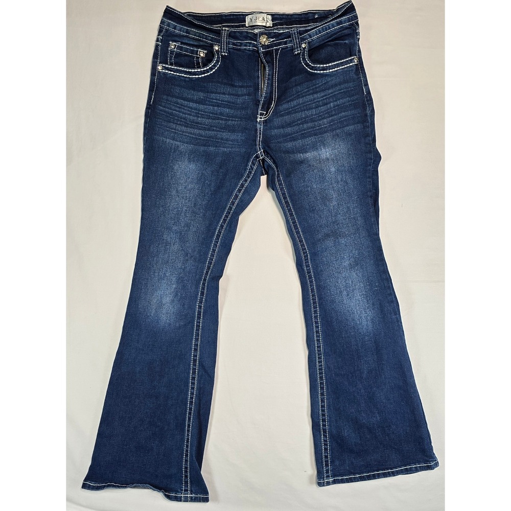 Y Jeans Los Angeles Dark Wash Flare Cross Rhinestone Embellished Size 15/16